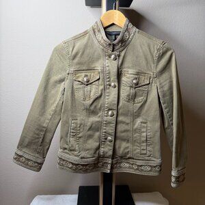 White House Black Market Green Denim Army Jacket Size 2